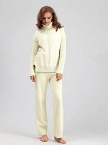 Pullover Thick Knit Sweater Loose Slouchy Style Wide-leg Pants Casual Suit