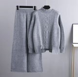Chic Winter Knitwear: Thick Turtleneck Sweater + Wide Leg Pants Set for Stylish Warmth
