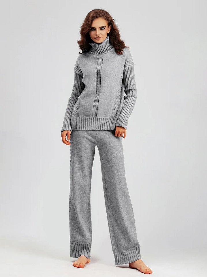 Pullover Thick Knit Sweater Loose Slouchy Style Wide-leg Pants Casual Suit