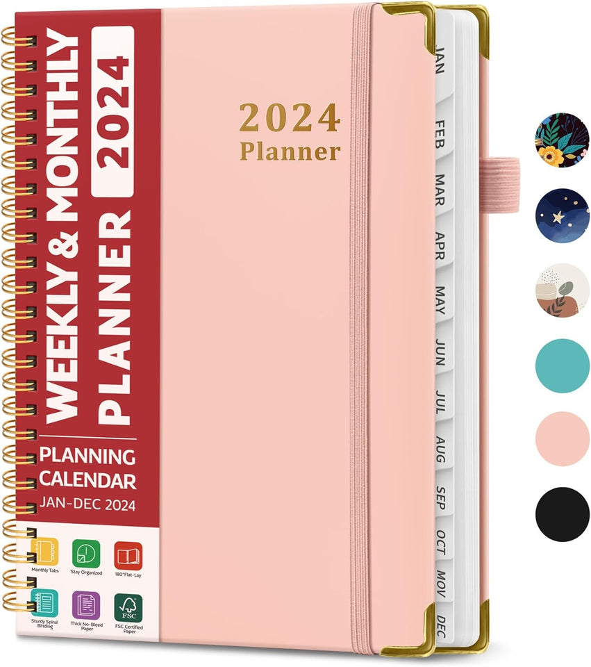 2024 Pink Planner Weekly & Monthly A5 Size Spiral Bound