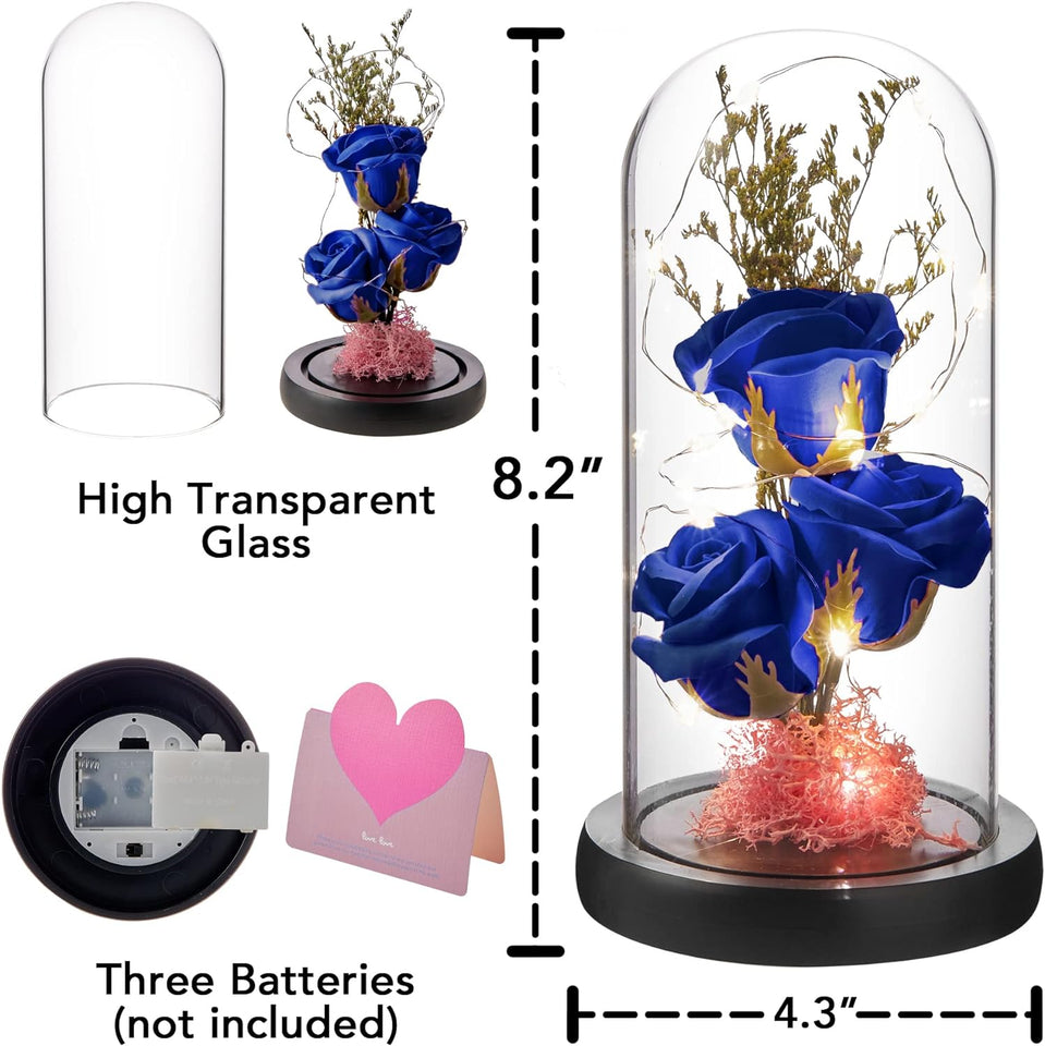 Blue Eternal Rose in Glass Dome Perfect Gift