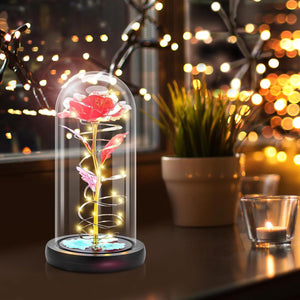 Red Light-Up Glass Rose Perfect Gift