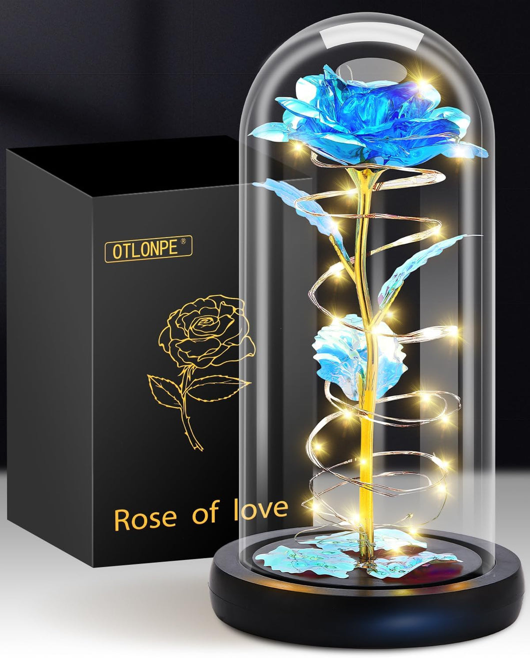 Blue Light-Up Glass Rose Perfect Gift
