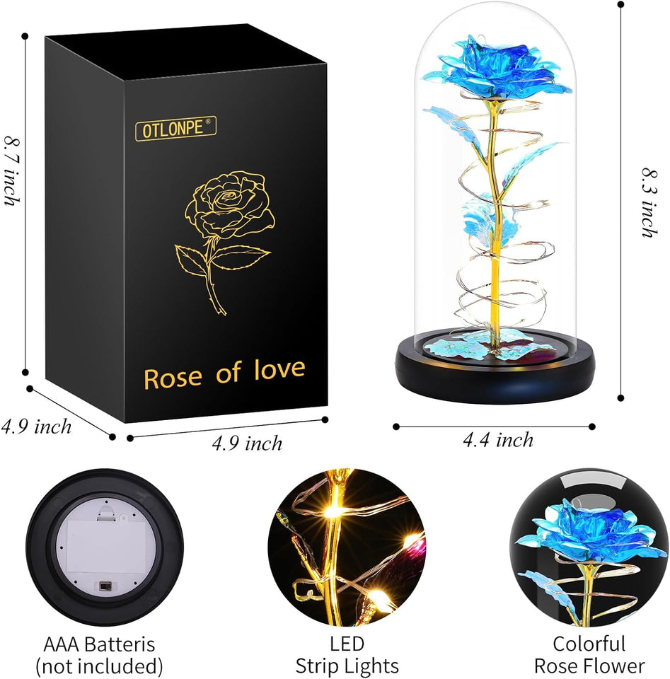 Blue Light-Up Glass Rose Perfect Gift