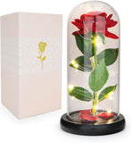 Enchanted Beauty and The Beast Rose in Glass Dome -Red