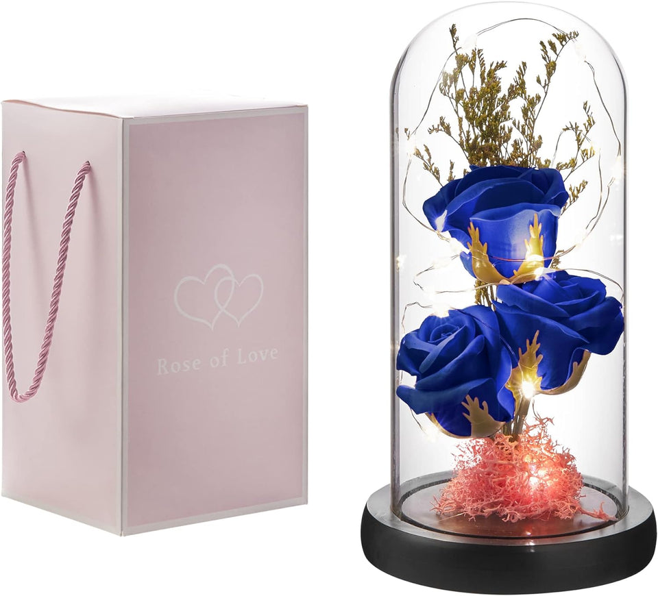 Blue Eternal Rose in Glass Dome Perfect Gift