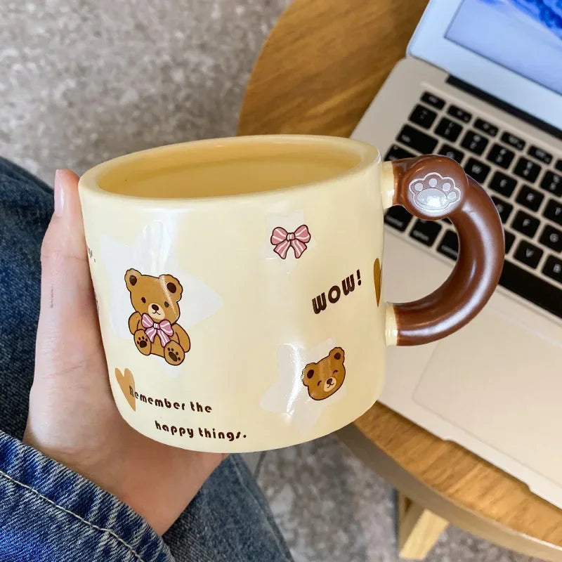 Cute Ceramic Bear Mug Set 450ml with Lid & Spoon