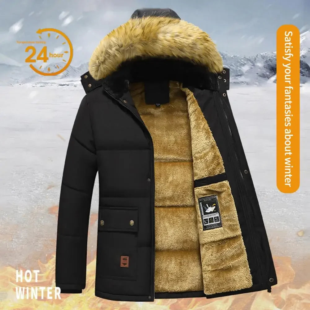 Plush Hooded Winter Coat Men's Outdoor Parka