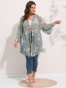 Floral Print Plus Size Kimono Elegant Chiffon Cardigan