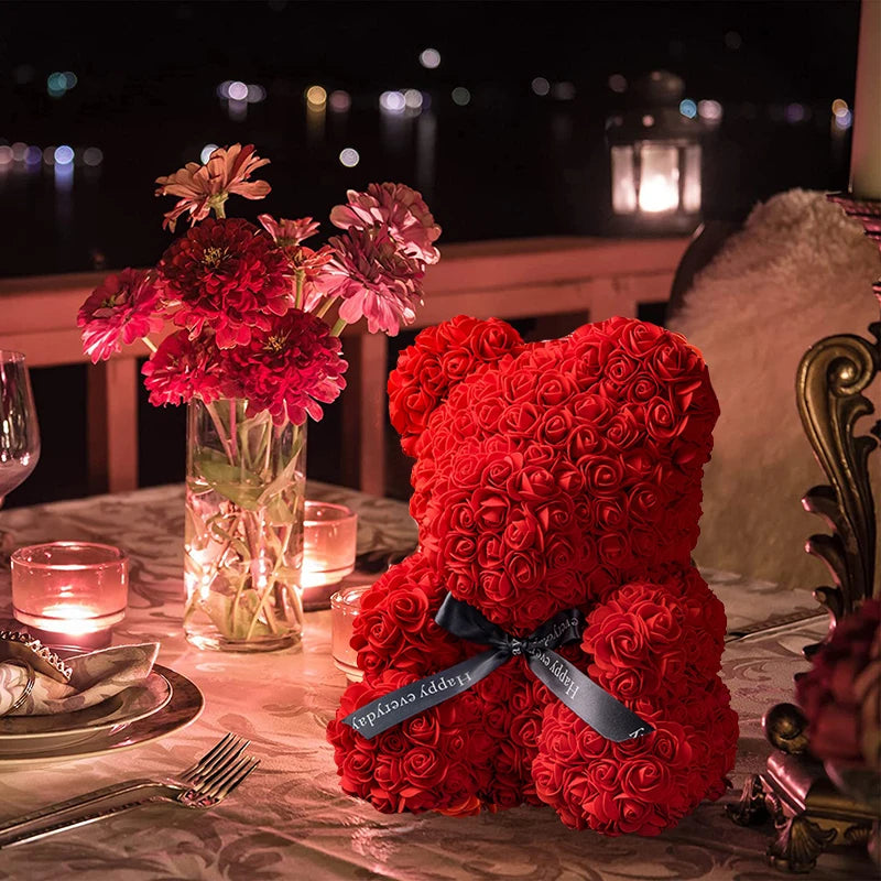 Valentine's Rose Bear with Light-Up Box Romantic Gift