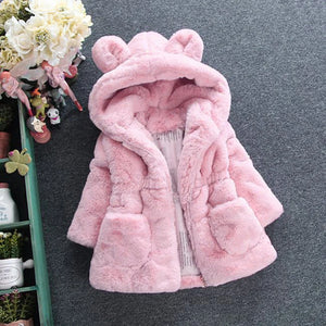 Winter Baby Girls Faux Fur Hooded Coat Cozy Outerwear