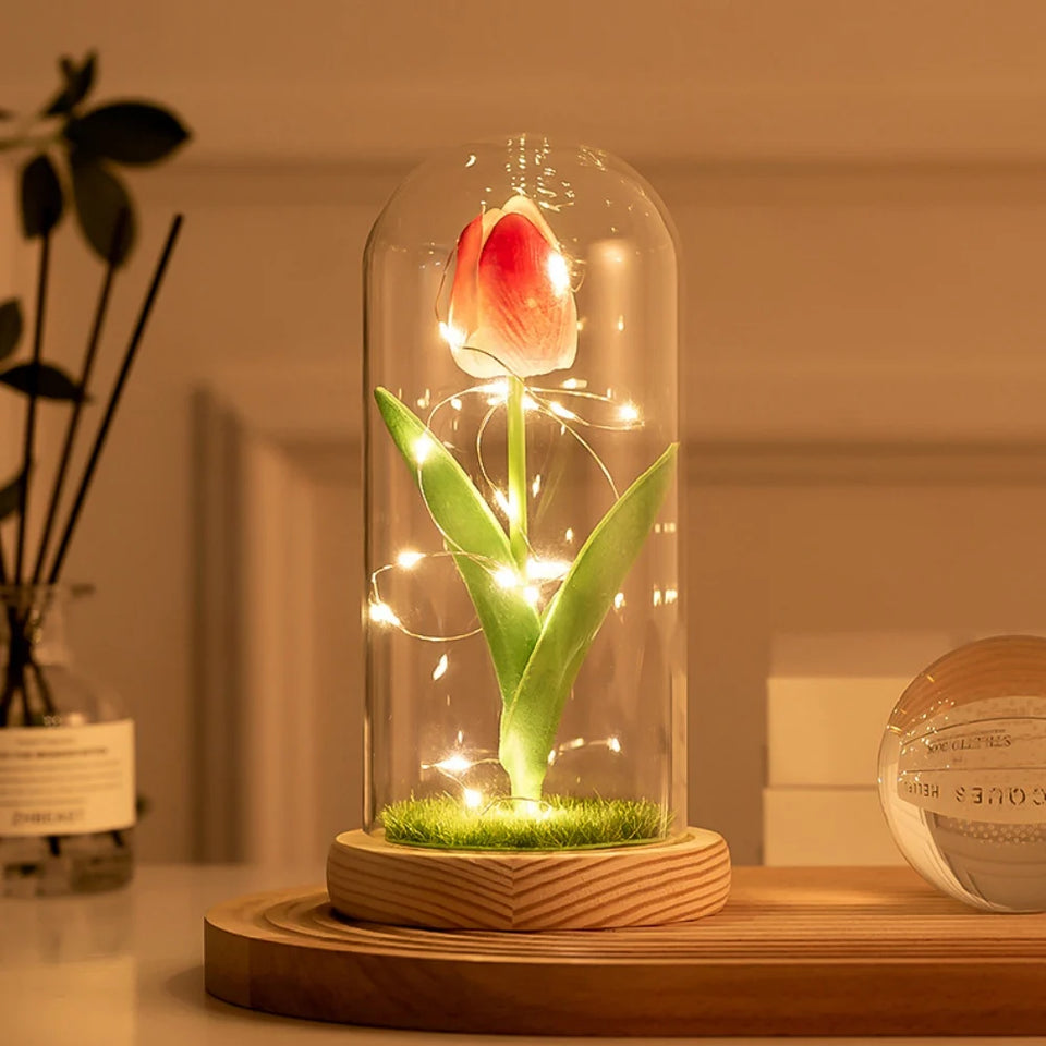 LED Glass Forever Rose Tulip
