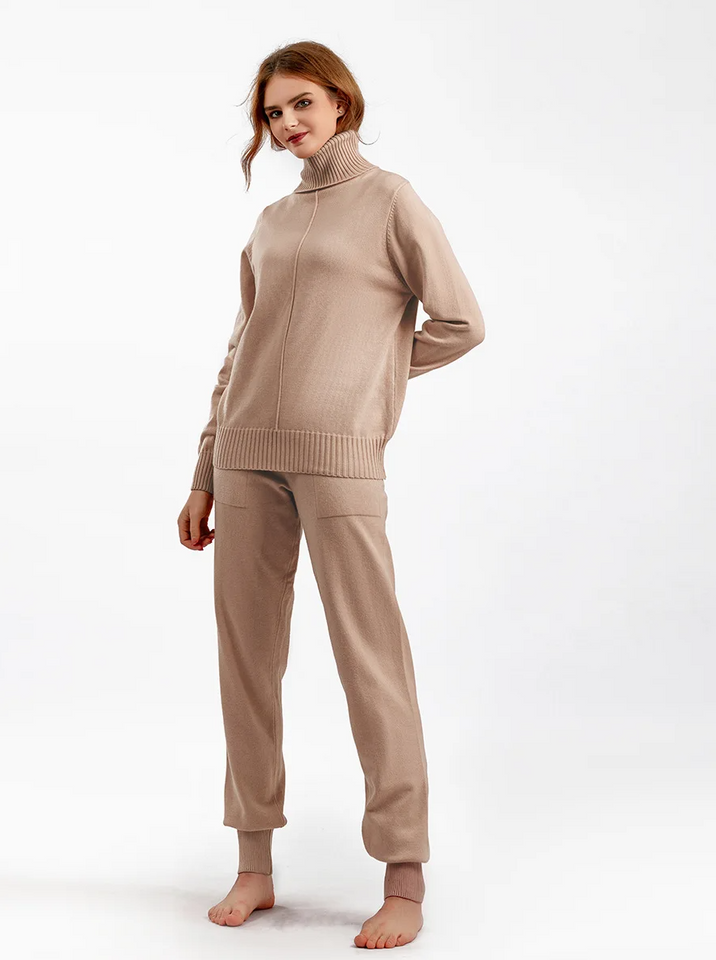 Winter Wardrobe Turtleneck Solid Color Sweater Knit Two-Piece Set for Stylish Comfort