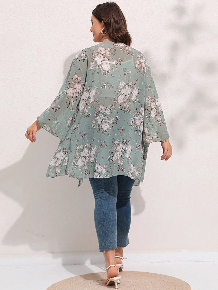 Floral Print Plus Size Kimono Elegant Chiffon Cardigan