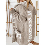 Hooded Letter Cardigan Long Sleeve Knitted Sweater with Pockets