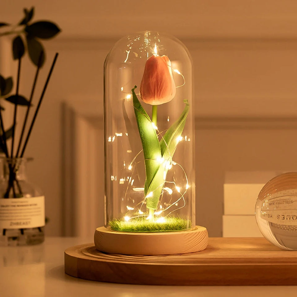 LED Glass Forever Rose Tulip