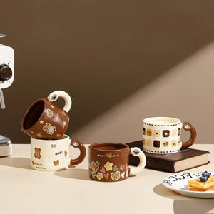 Cute Ceramic Bear Mug Set 450ml with Lid & Spoon