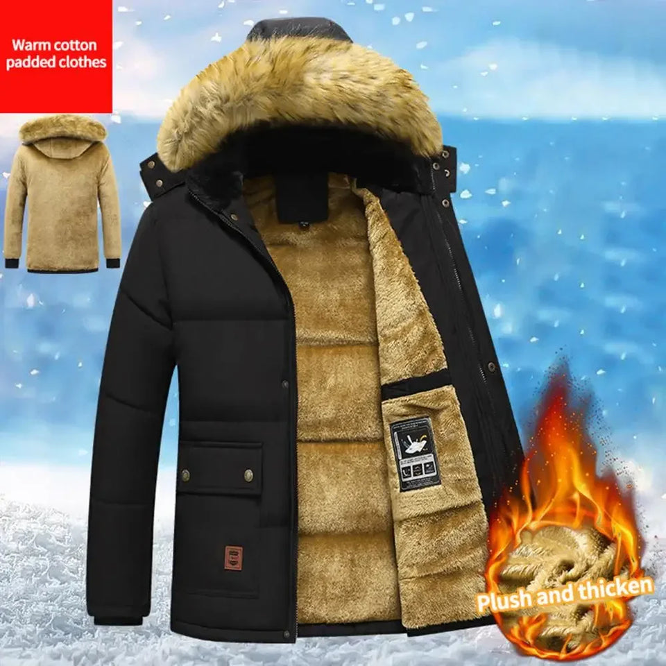 Plush Hooded Winter Coat Men's Outdoor Parka