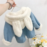 Kids' Denim Fur Hooded Jacket Winter Warmth