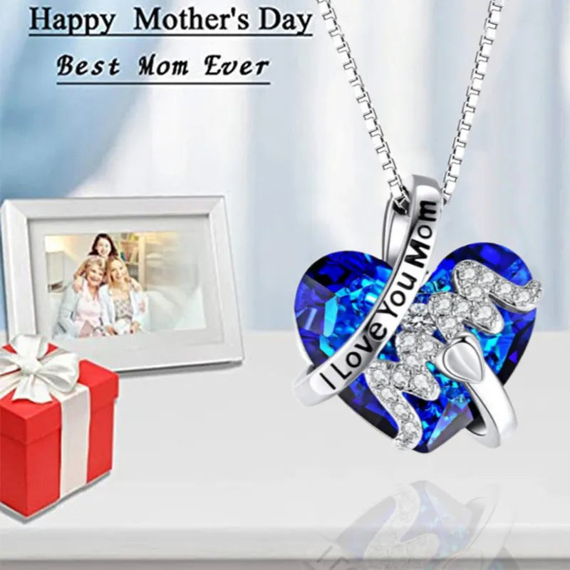 Luxury "Mom" Crystal Heart Pendant Necklace