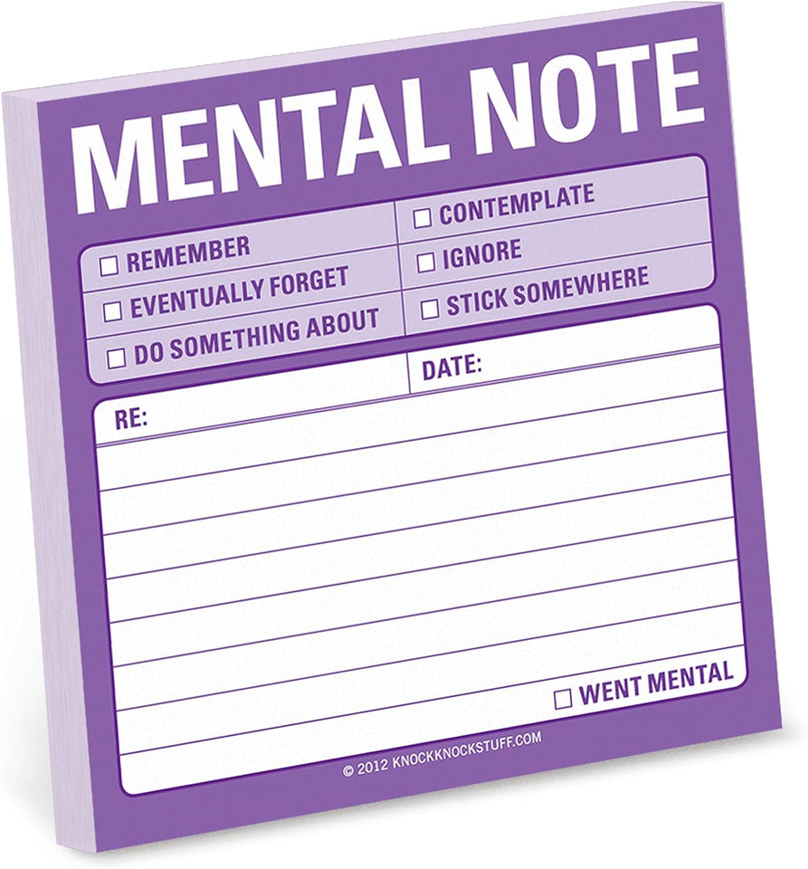 Knock Knock Mental Note Sticky Notes 3 Pad 3x3 inches