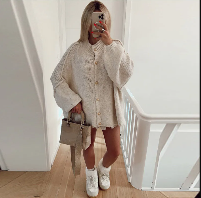 Spring Chic O-neck Oversized Cardigan for Women