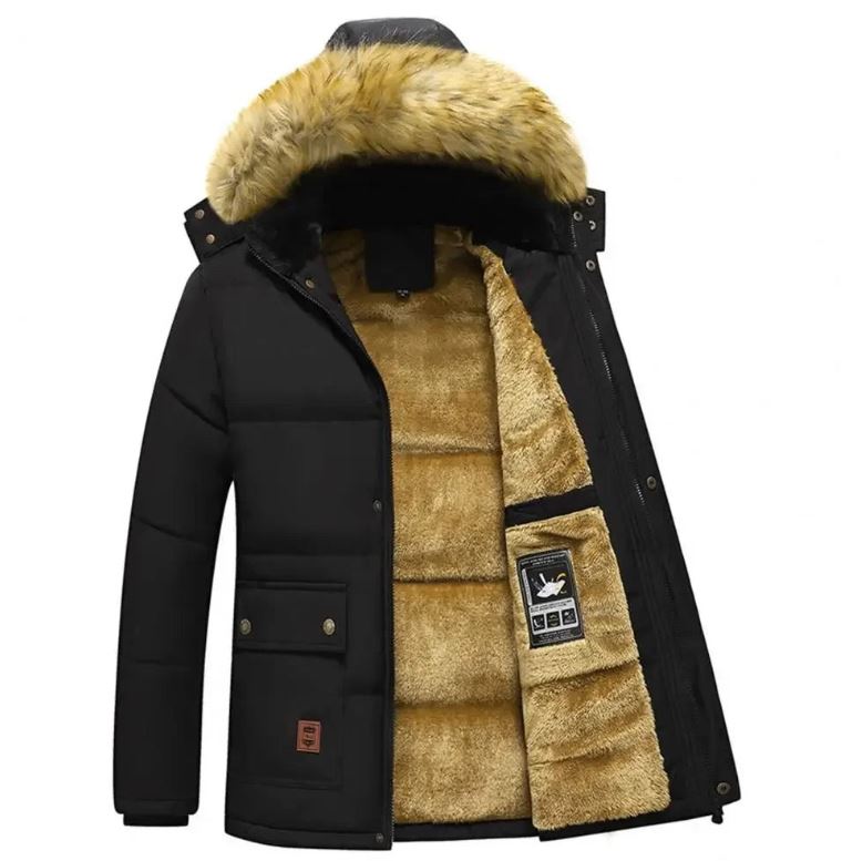 Plush Hooded Winter Coat Men's Outdoor Parka