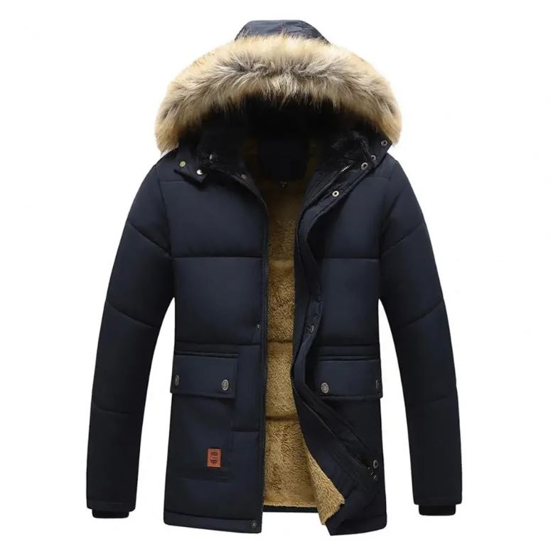 Plush Hooded Winter Coat Men's Outdoor Parka