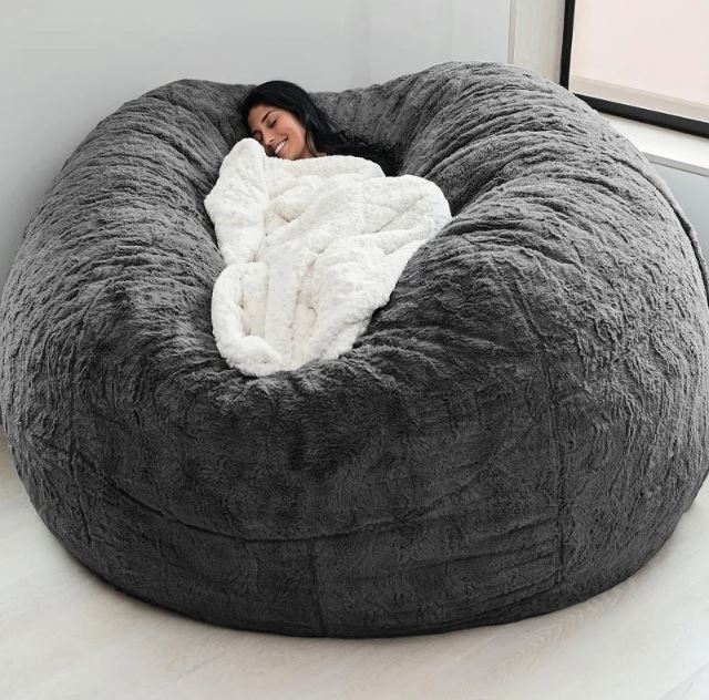 7FT Giant Gray Fur Bean Bag With 400L Filler