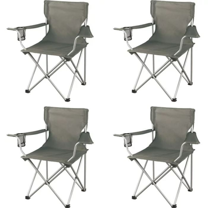 Set of 4 Classic Folding Camp Chairs with Mesh Cup Holder